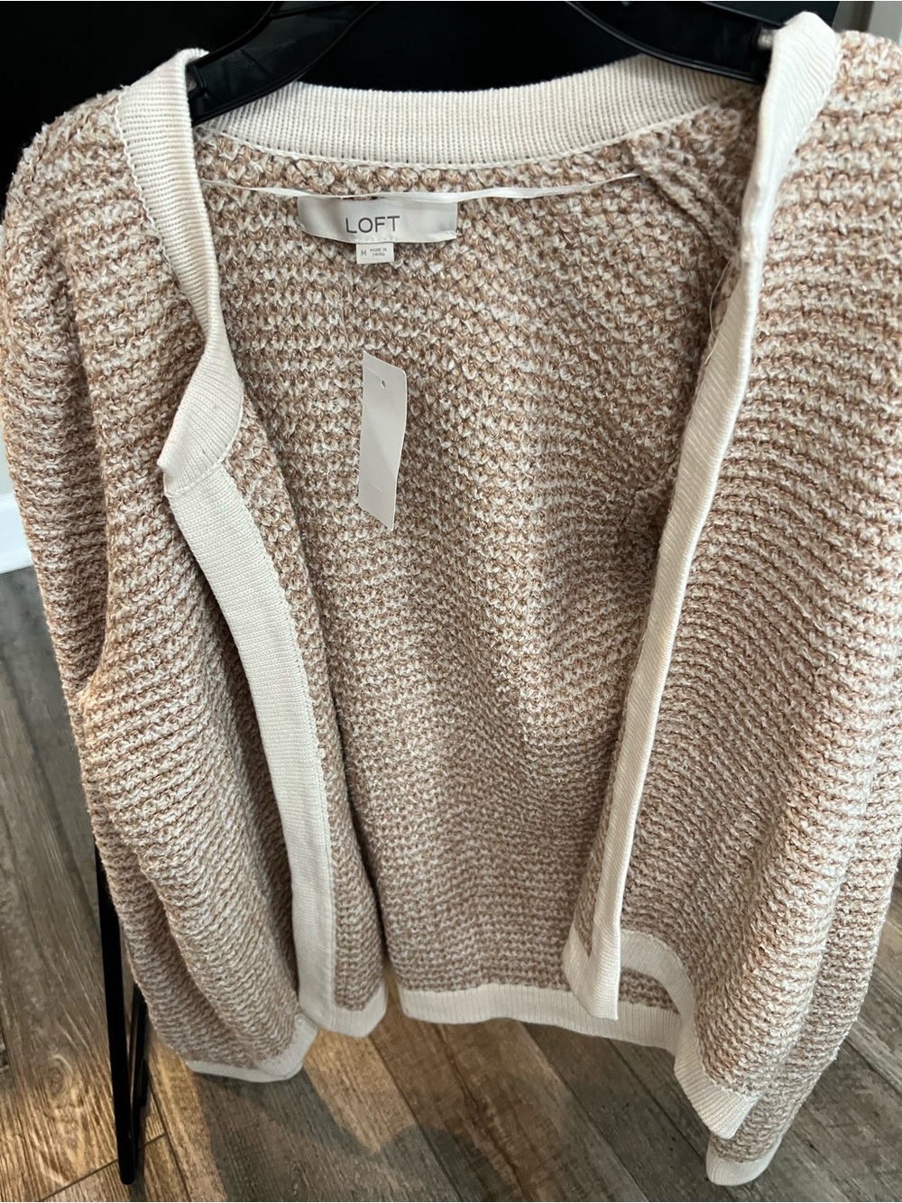 LOFT Beige and Cream Textured Open-Front Cardigan